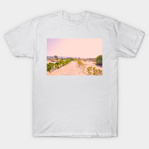 Pathway to the beach in Oman pink version T-Shirt by PedaDesign